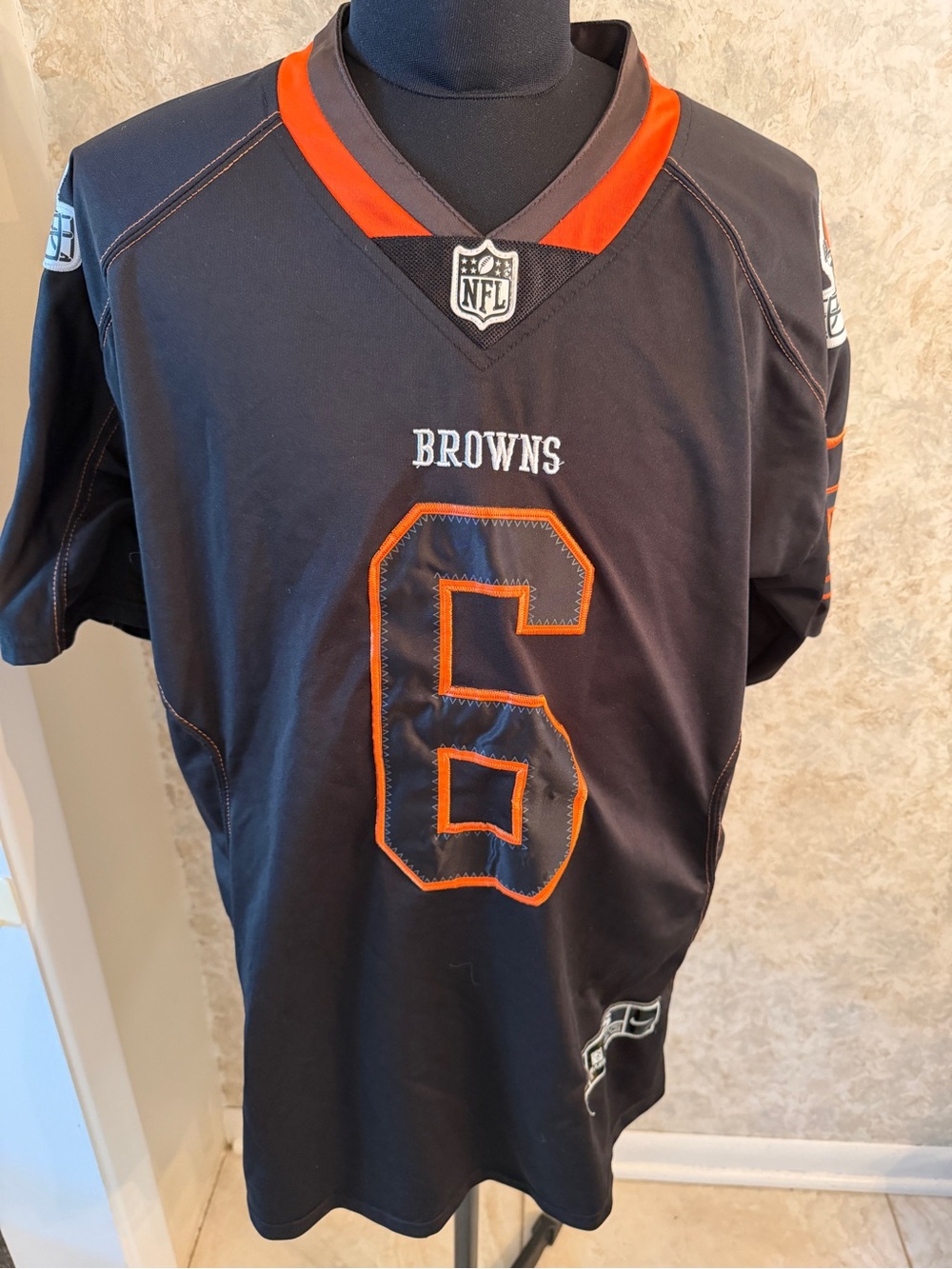 NFL Cleveland Browns Black and Orange #6 Men's Jersey